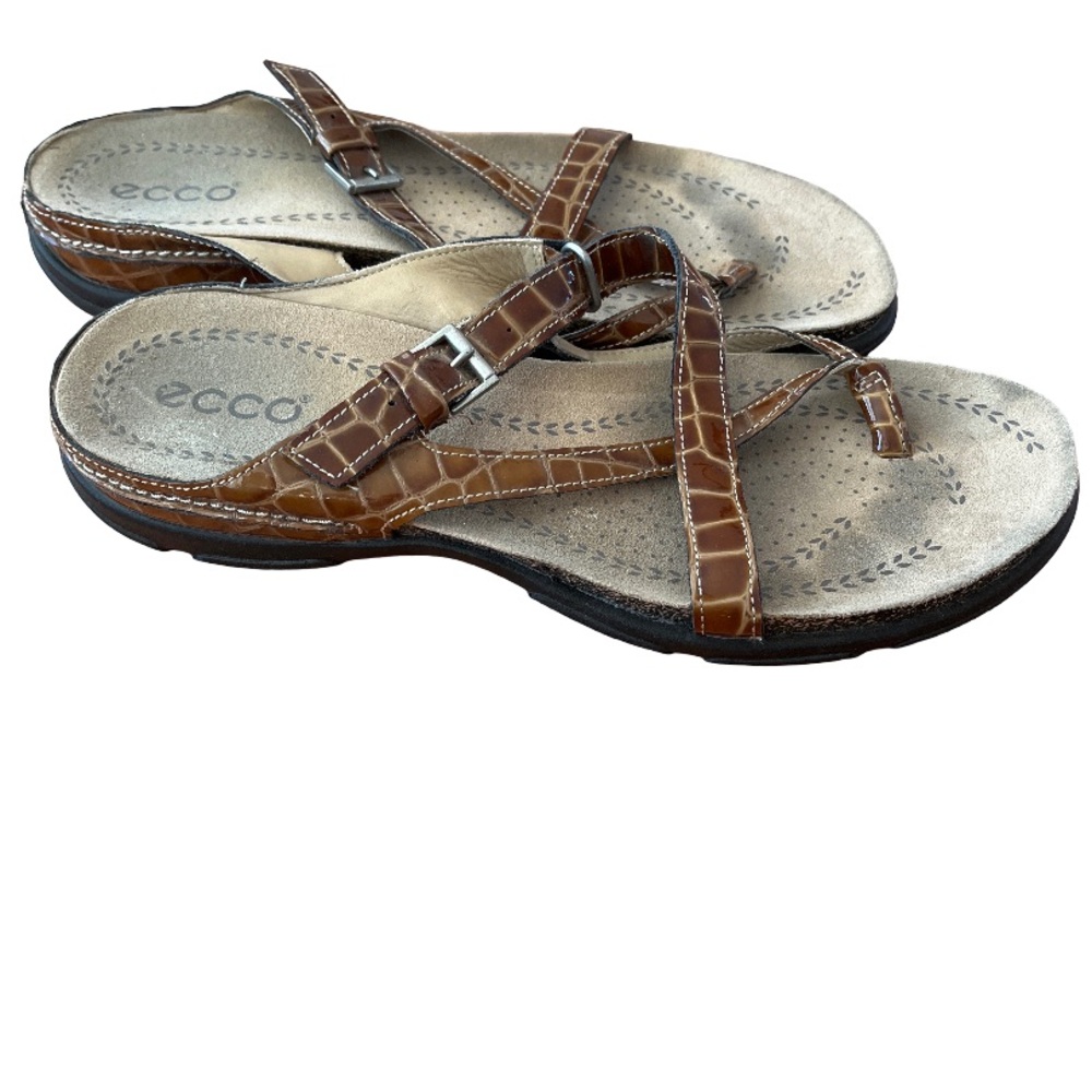 ECCO Women’s EU 40 Brown Patent Leather Strappy Sandals Adjustable Buckle